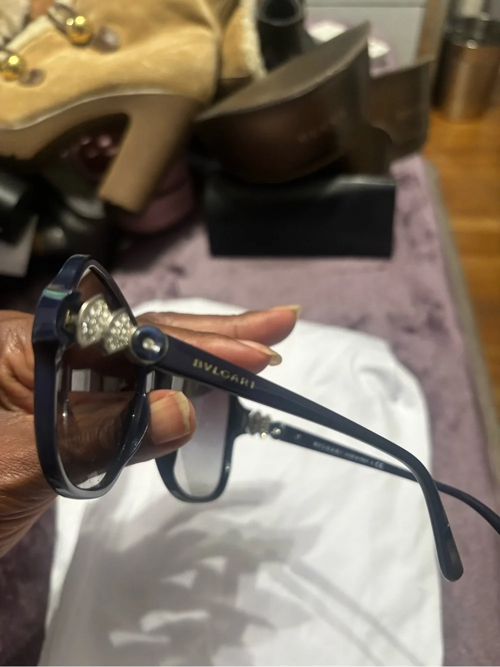Bulgari Women's Dark Navy Rounded Oversized Sunglasses